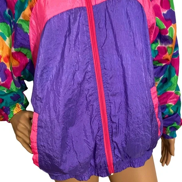 VINTAGE BLAIR BOUTIQUE NEON WATERCOLOR WINDBREAKER SZ L - Picture 9 of 16